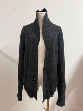 Line of Trade Charcoal Shawl Collar Men’s Cardigan Sweater Shetland Wool